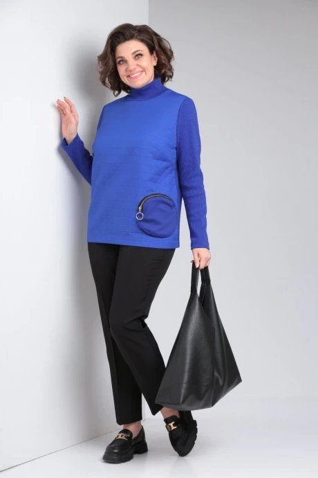 Брючный костюм Vilena Fashion 943 василек + черный двойка #1