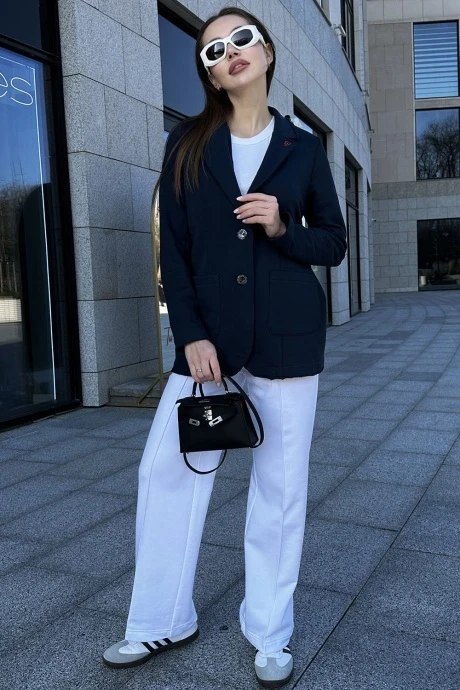 Хлопковый брючный костюм GO F3065/20-04 темно синий #1