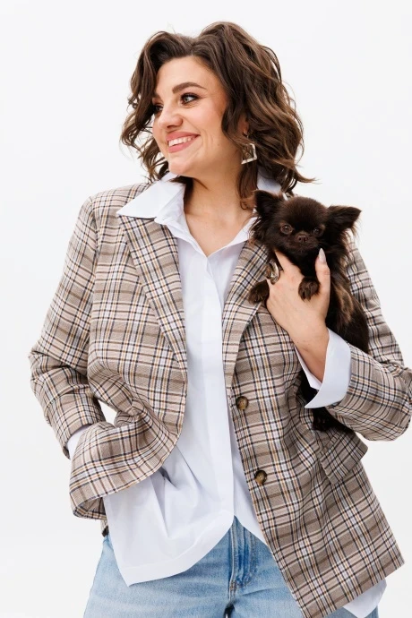 Трикотажный жакет (пиджак) в клетку Anelli 1417 песочный доллар #1