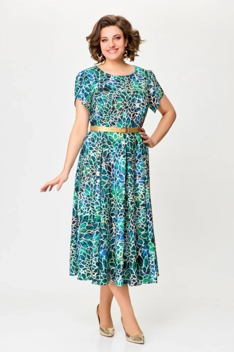 Длинное платье из вискозы Swallow 725 Бирюзово-бежевый принт #1