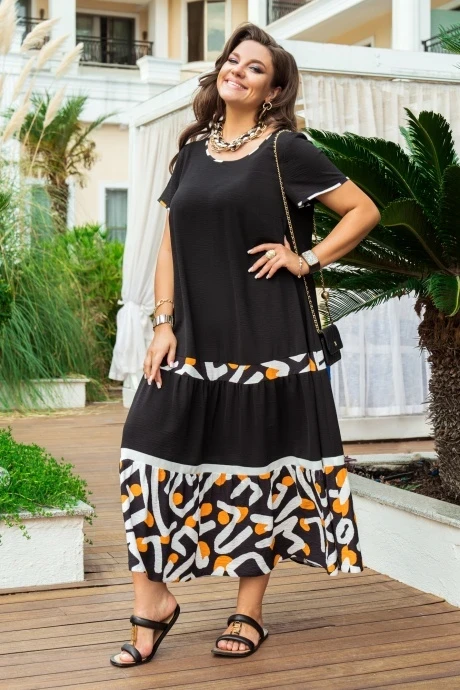 Женское летнее платье Vittoria Queen 20813 черный+белый+оранж #1