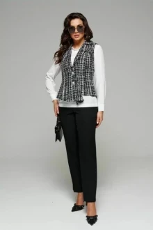 Брючный костюм *Распродажа Beautiful&Free 6126 черный+белый тройка