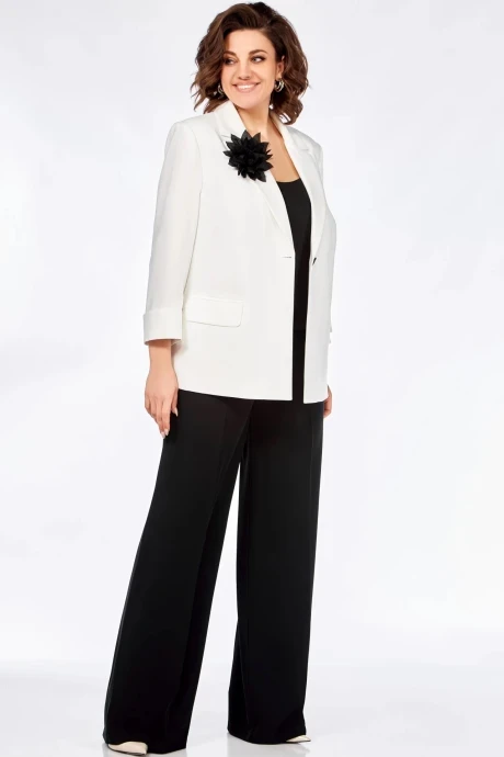 Брючный костюм Ольга Стиль 842 черно-белый тройка #1