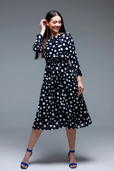 Платье Ларс Стиль 894 сине-белый принт горох #1