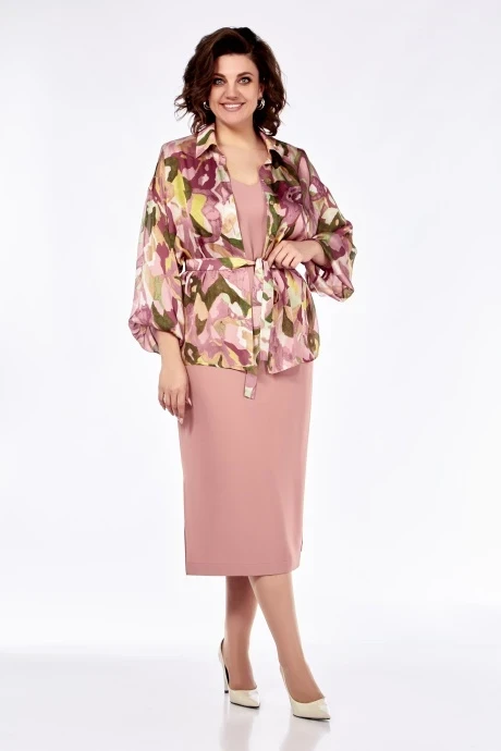 Костюм с платьем Ольга Стиль 845 пыльная роза #1