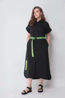 Длинное хлопковое платье Michel Chic 993/2 черный, салатовый