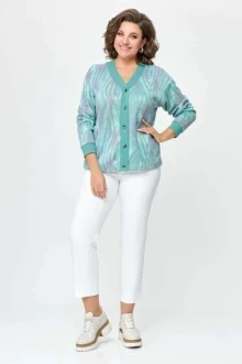 Кардиган *Распродажа Swallow 695.1 серо-мятный в радужные разводы