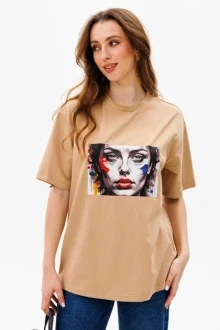 Хлопковая футболка оверсайз ANIDEN 42-1 бежевый