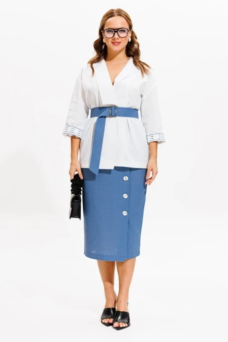 Юбочный костюм Anastasia 1083 белый/денимй двойка #1