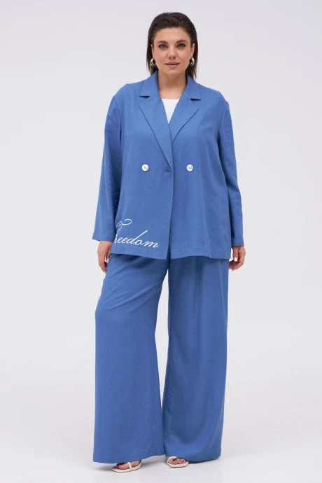 Льняной брючный костюм KaVaRi 8032.2 голубой двойка #1