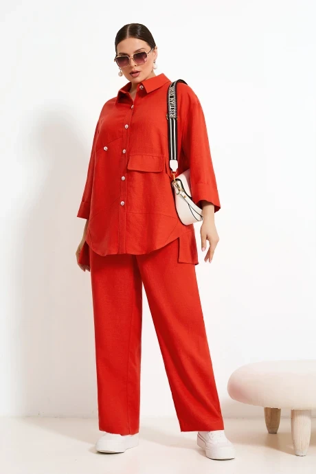 Льняной брючный костюм Lissana 4899 коралловый #1