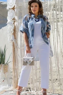 Брючный костюм Vittoria Queen 21643 синий+белый тройка