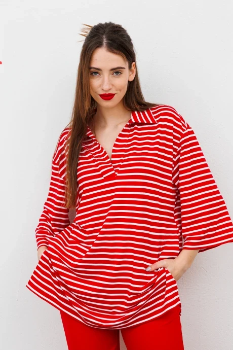 Рубашка NikVa н478-4 молоко и красный #1