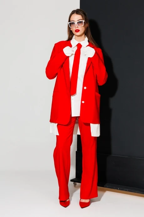 Брючный костюм NikVa н548-1 красный тройка #1