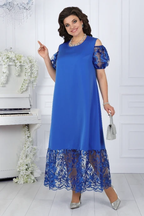 Вечернее атласное платье Нинель Шик 7448 василек #1