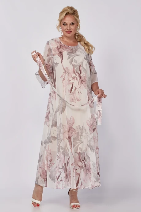 Платье ALGRANDA (Novella Sharm) 3985-6 Молочно-серый, Пудра #1