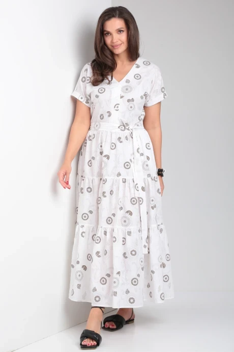 Платье ANDINA CITY 8028-24 белый в коричневые круги #1