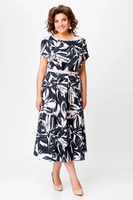 Платье Swallow 760 Чёрный в бежевые цветы #1