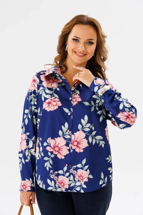 Блузка Anastasia 1134.1 синий (принт цветы) #1