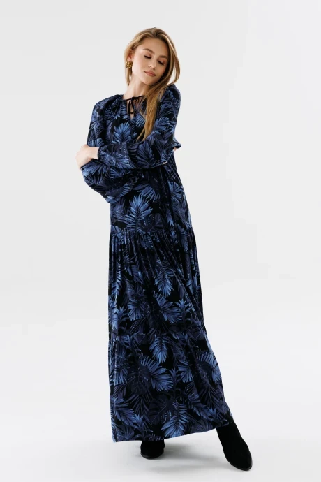 Платье NikVa н701-1 листья, индиго #1