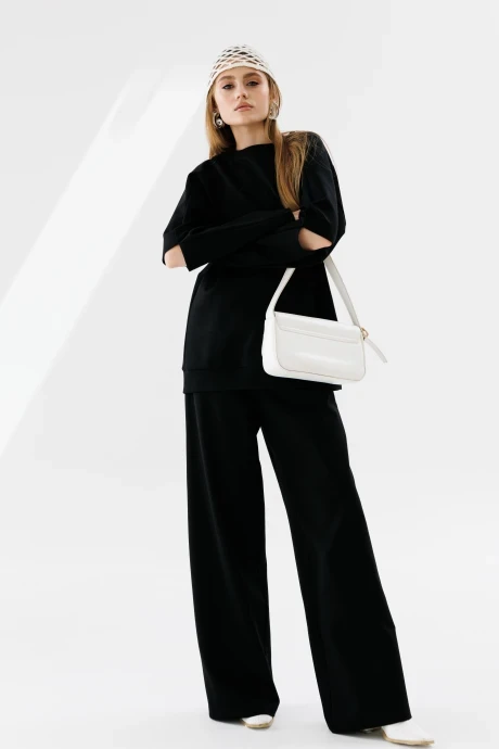 Брючный костюм NikVa н703-2 двойка чёрный+молоко #1