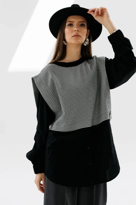 Рубашка NikVa н716-1 чёрный+чёрно-белая гусиная лапка двойка #1