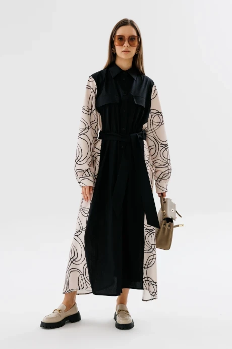 Платье NikVa н718-3 чёрный+беж разводы #1