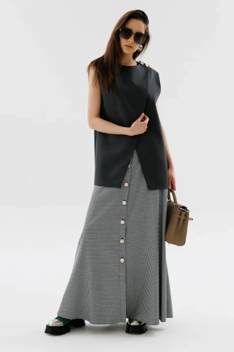 Юбочный костюм NikVa н724-1 графит+чёрно-белая гус лапка двойка #1