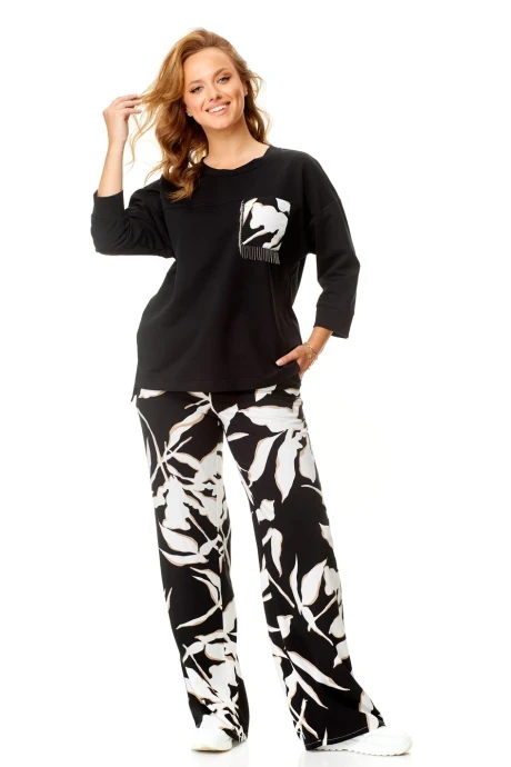 Брючный костюм Vi Oro 1137-2 Чёрный-листья двойка #1