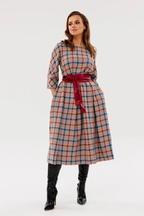 Платье Anastasia 1136 марсала/принт клетка #1
