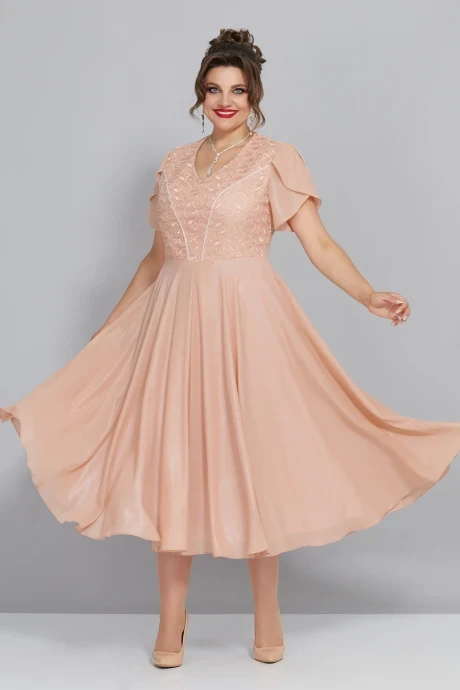 Шифоновое платье с кружевом Mira Fashion 5429-2 персиковый #1