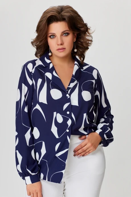 Блузка Swallow 772 Синий в молочный принт #1