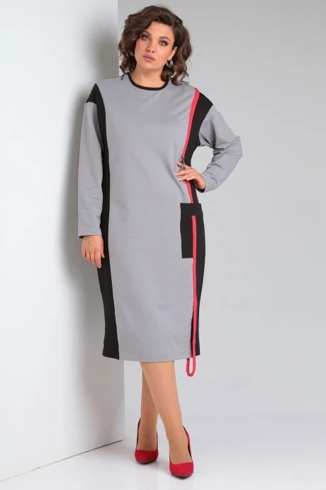 Платье *Распродажа Ладис Лайн 1473 светло-серый + черный #1