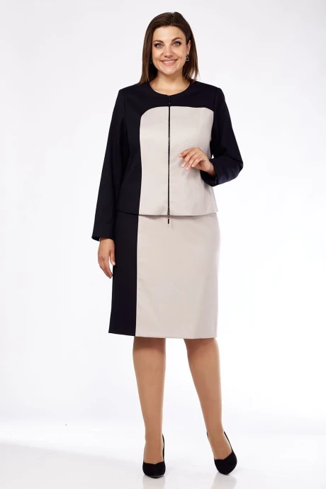 Юбочный костюм Lady Style Classic 2737 Черный с бежевым двойка #1