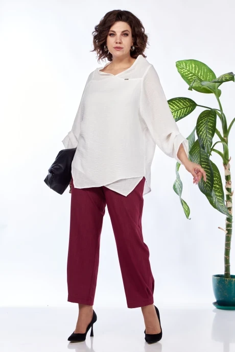 Брючный костюм Anastasia 1143 белый/бордовый меланж двойка #1