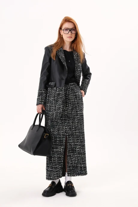 Юбочный костюм NikVa 804-1 чёрный+графит шанель двойка #1