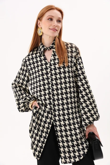 Блузка NikVa 816-1 беж-черная гусиная лапка #1