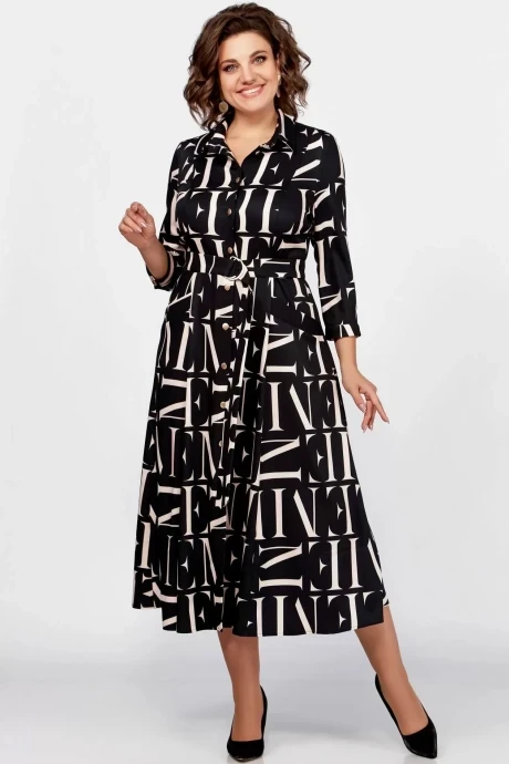 Платье Swallow 784 чёрный/принт бежевые буквы #1