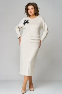 Платье Кокетка и К 1191 молочный+черный цветок