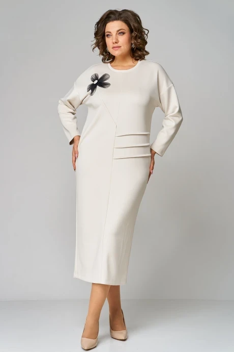 Платье Кокетка и К 1191 молочный+черный цветок #1