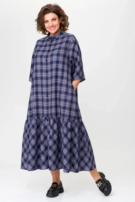 Платье Avenue Fashion 0132 синий, клетка #1