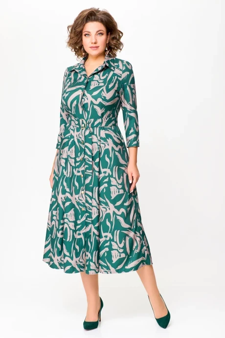Платье Swallow 784.2 изумруд/принт бежевая абстракция #1