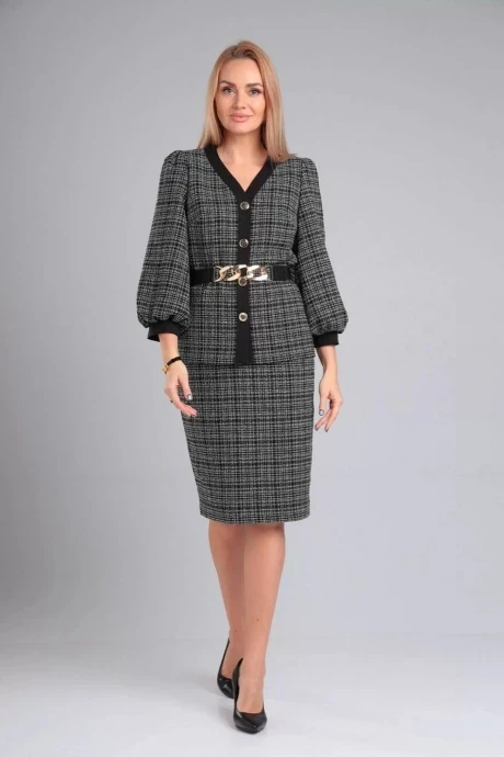 Юбочный костюм *Распродажа Gamma&Gracia 509 серый черная клетка двойка #1