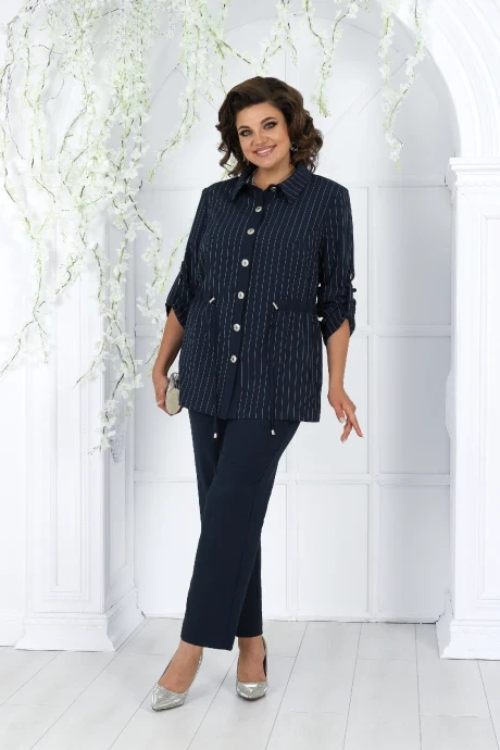 Брючный костюм Нинель Шик 7463 синий тройка #1