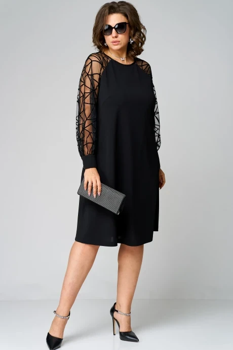 Вечернее платье с сеткой EVA GRANT 7279 черный+принт_кружево #1