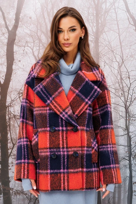 Полупальто в клетку Buter 2925 фиолетово-оранжевый #1