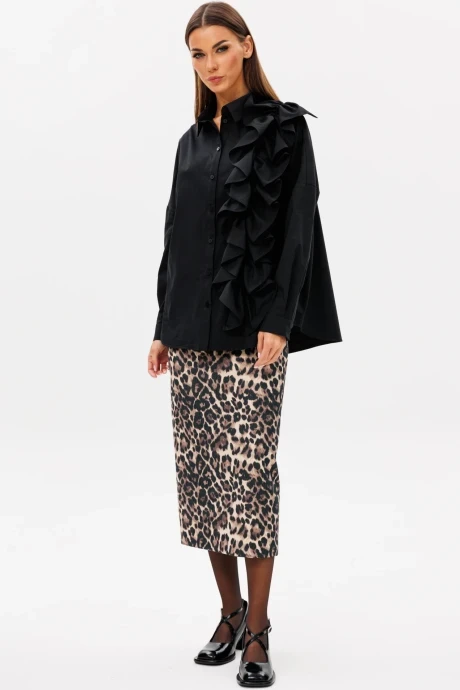 Юбочный костюм Ларс Стиль 994 черный, принт бежево-черных оттенков #1