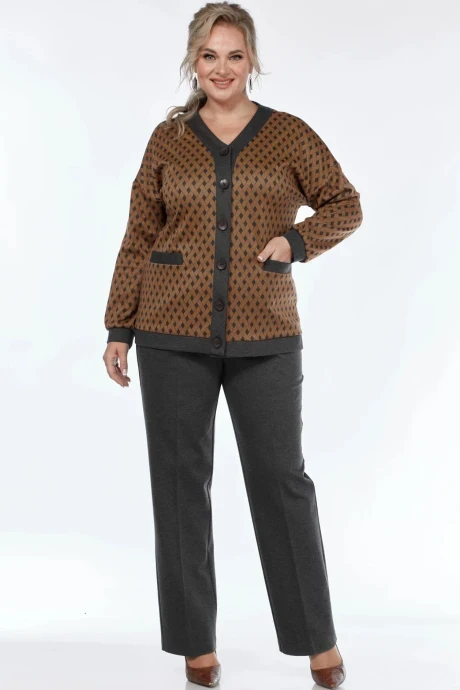 Брючный костюм Элль-стиль 2328 графит/охра #1