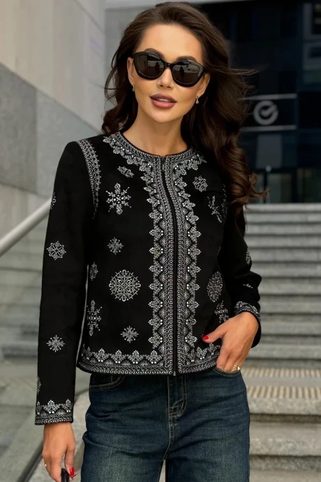 Укороченный жакет с вышивкой ЮРС 22-944-1 черный #1