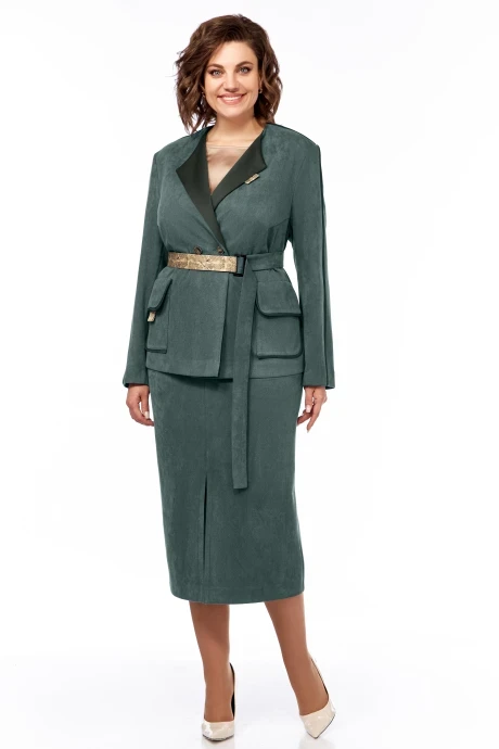 Юбочный костюм Ольга Стиль 870 зеленая бирюза #1